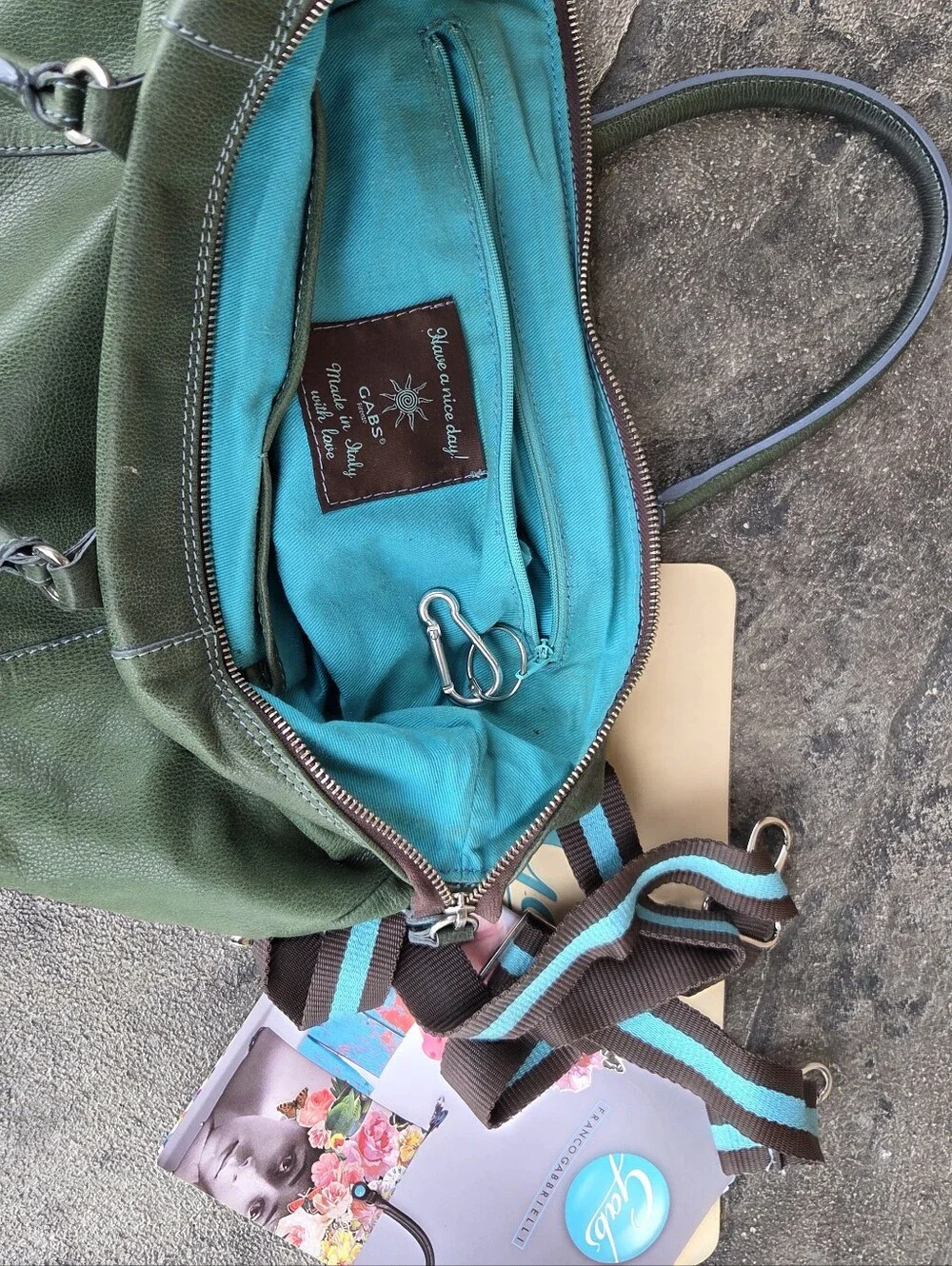 Gabs Green Leather Satchel with Turquoise Accents